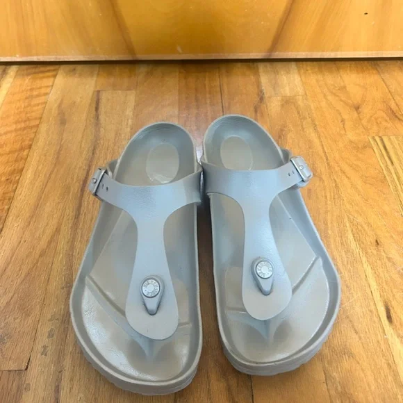 Birkenstock Metallic Gray Slide Sandals - Picture 2 of 3